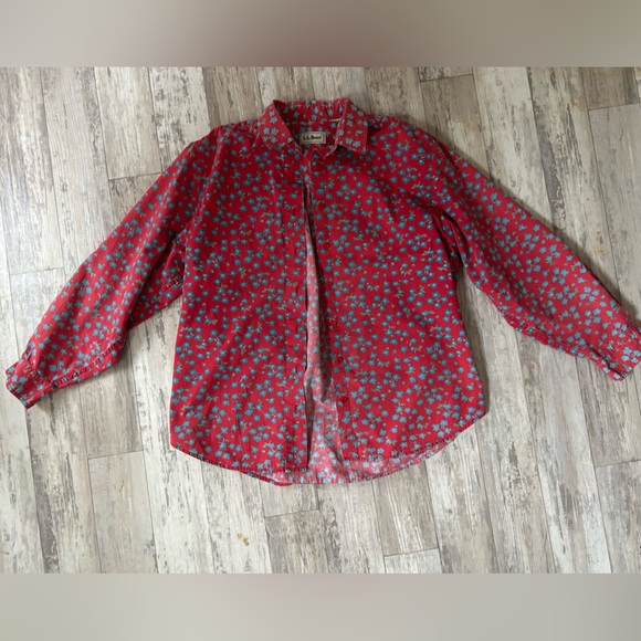 L.L. Bean Red and Blue Floral Button Down Shirt - Picture 2 of 9